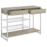 Melrose 2-shelf Wine Cabinet with 2 Drawers Gray Washed Oak and Chrome from Coaster - Luna Furniture