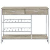 Melrose 2-shelf Wine Cabinet with 2 Drawers Gray Washed Oak and Chrome from Coaster - Luna Furniture