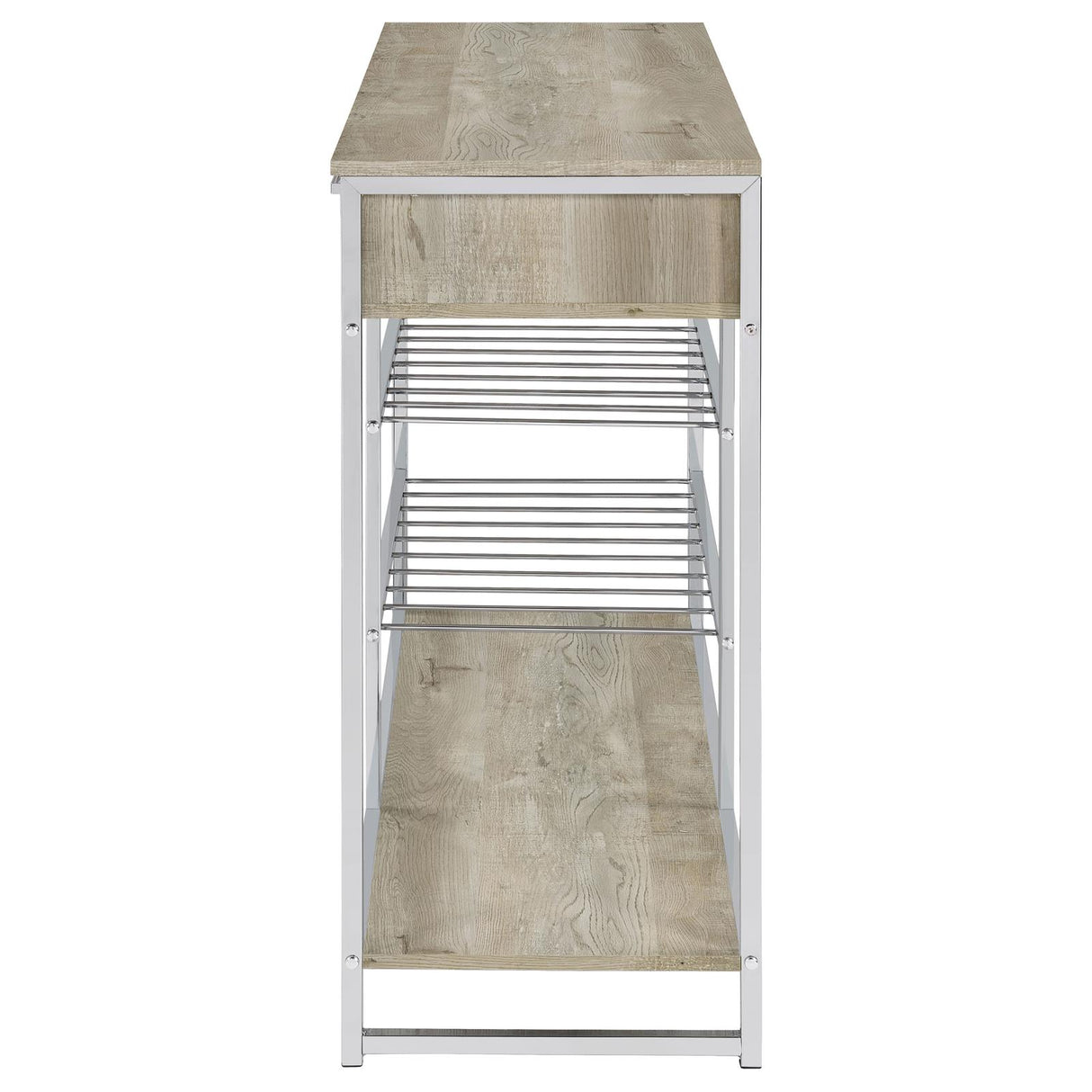 Melrose 2-shelf Wine Cabinet with 2 Drawers Gray Washed Oak and Chrome from Coaster - Luna Furniture