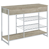 Melrose 2-shelf Wine Cabinet with 2 Drawers Gray Washed Oak and Chrome from Coaster - Luna Furniture