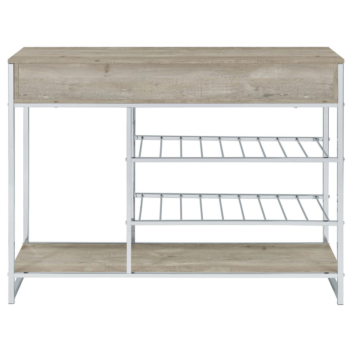 Melrose 2-shelf Wine Cabinet with 2 Drawers Gray Washed Oak and Chrome from Coaster - Luna Furniture