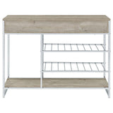 Melrose 2-shelf Wine Cabinet with 2 Drawers Gray Washed Oak and Chrome from Coaster - Luna Furniture