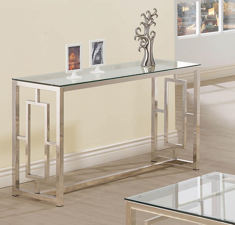 Merced Rectangle Glass Top Sofa Table Nickel from Coaster - Luna Furniture