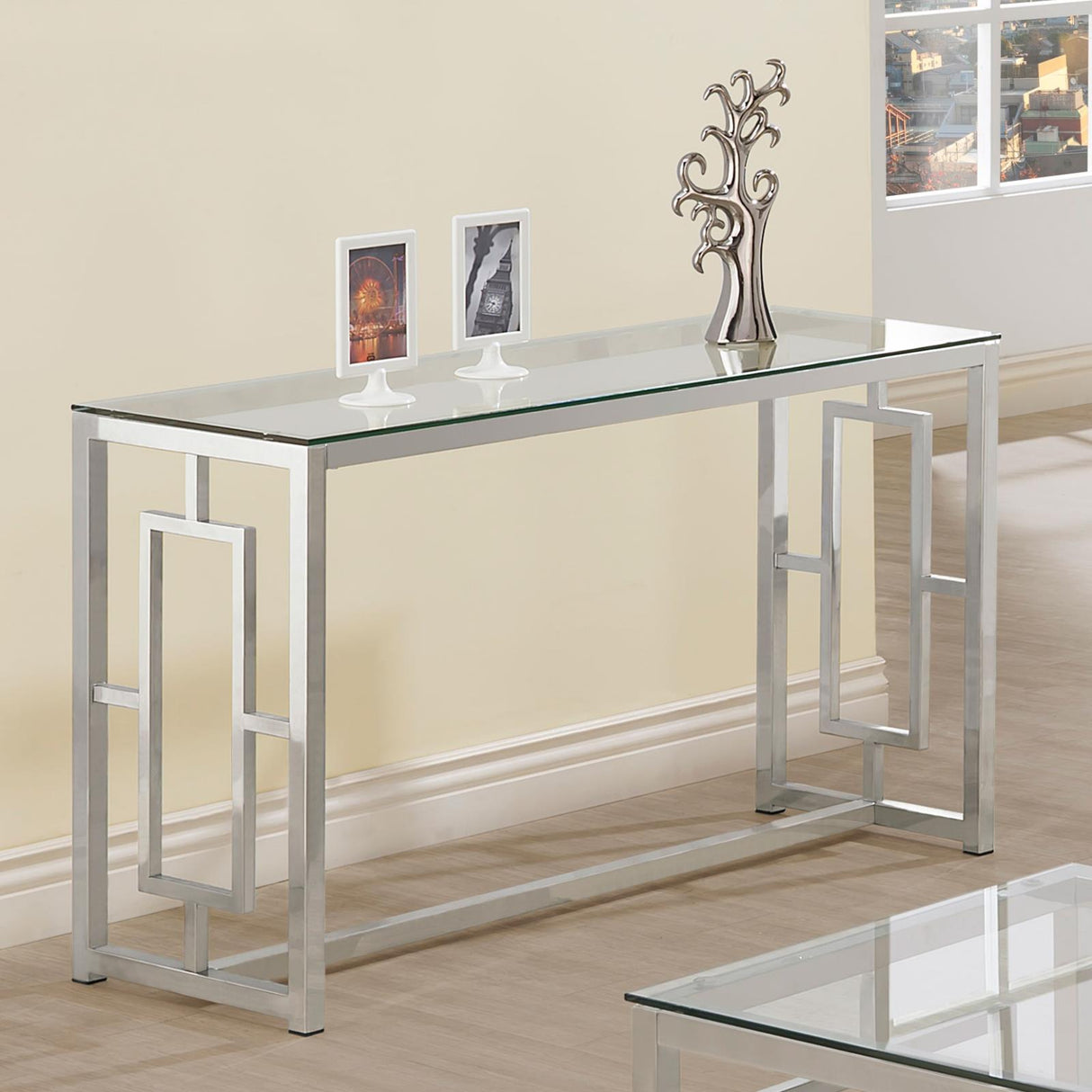 Merced Rectangle Glass Top Sofa Table Nickel from Coaster - Luna Furniture