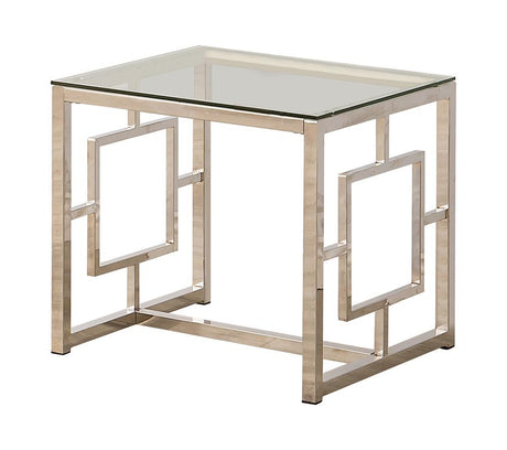 Merced Square Tempered Glass Top End Table Nickel from Coaster - Luna Furniture