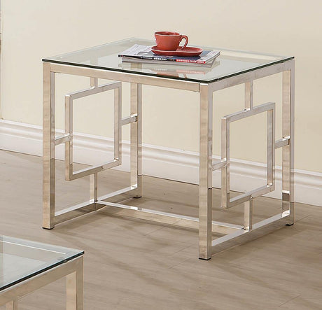 Merced Square Tempered Glass Top End Table Nickel from Coaster - Luna Furniture