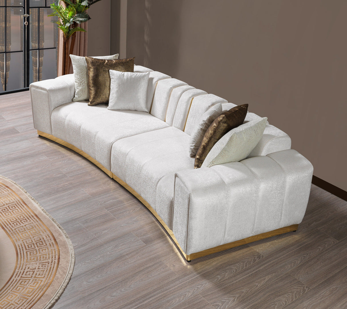 Michelle Ivory Velvet Curved Sectional - MICHELLE IV-SEC - Luna Furniture