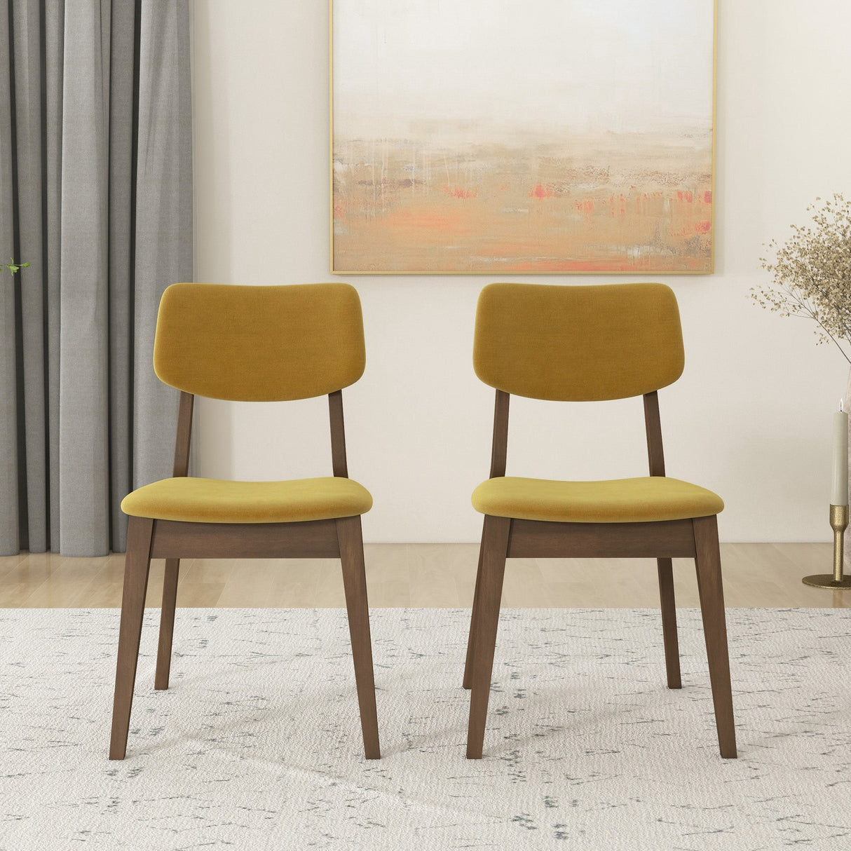 Mid-Century Modern Velvet Solid Back Side Chair (Set of 2) Burnt Orange Velvet - AFC01832 - Luna Furniture