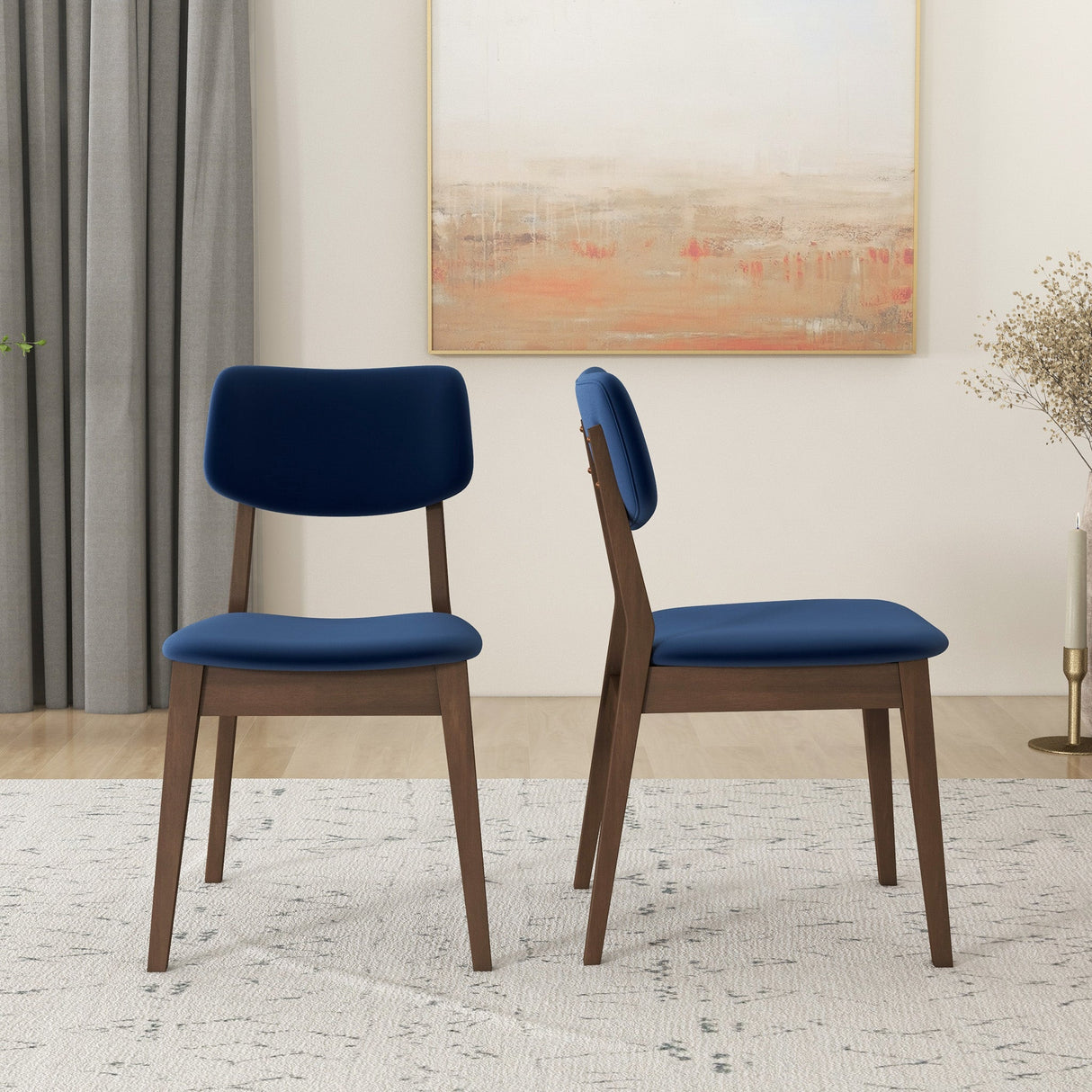 Mid-Century Modern Velvet Solid Back Side Chair (Set of 2) Teal Blue Velvet - AFC01831 - Luna Furniture