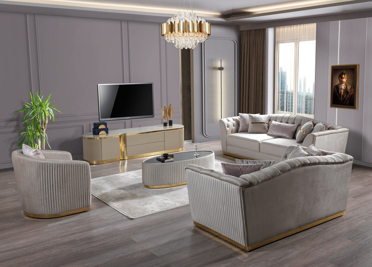 Milena Ivory Velvet Sofa & Loveseat - MILENAIV-SL - Luna Furniture