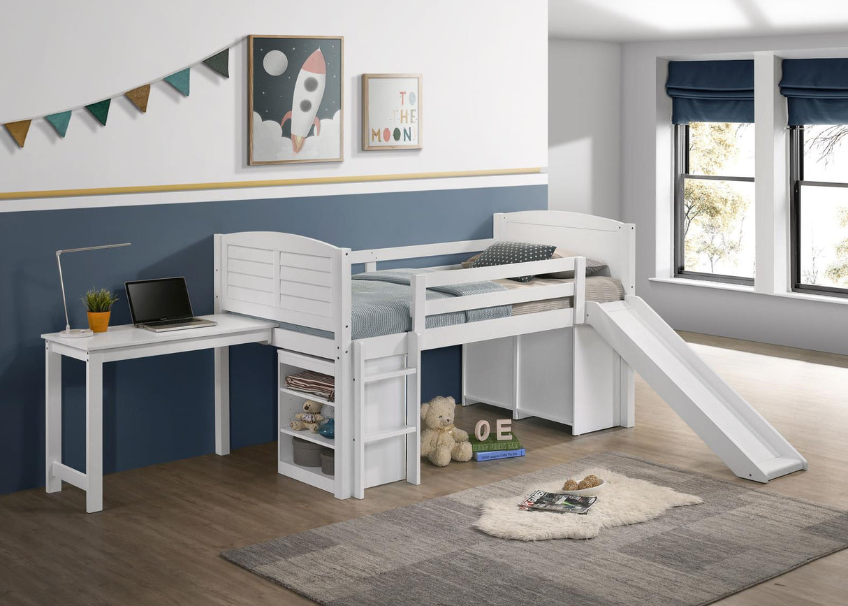 Millie Twin Workstation Loft Bed White - 400330T - Luna Furniture