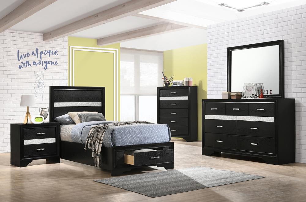 Miranda Black 4-Piece Twin Storage Bedroom Set from Coaster - Luna Furniture