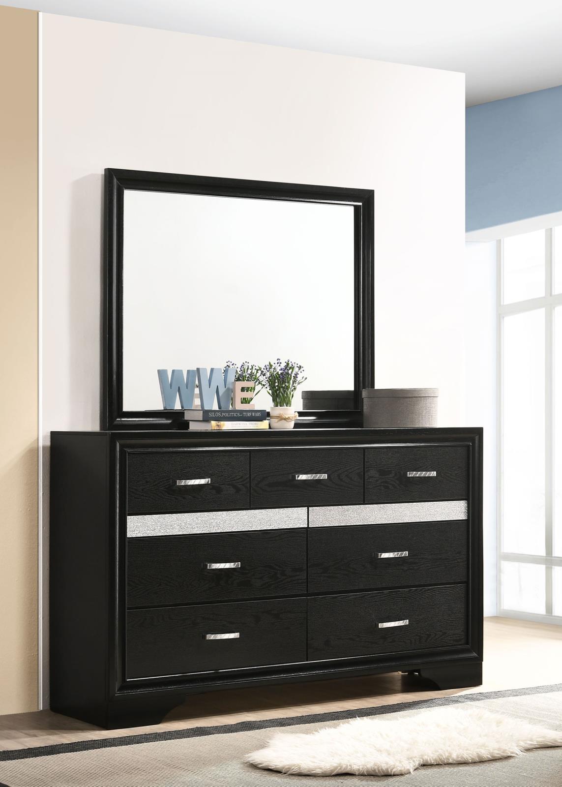 Miranda 7-drawer Dresser with Mirror Black and Rhinestone from Coaster - Luna Furniture