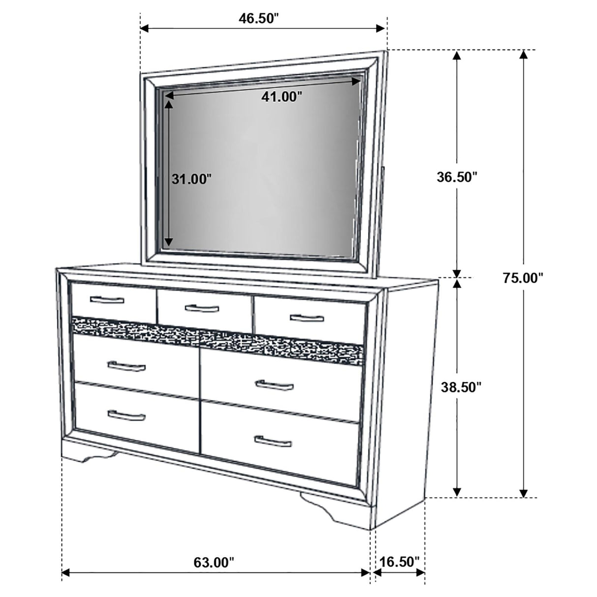 Miranda 7-drawer Dresser with Mirror White and Rhinestone from Coaster - Luna Furniture