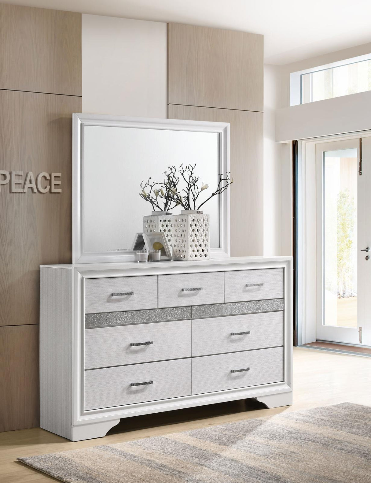 Miranda 7-drawer Dresser with Mirror White and Rhinestone from Coaster - Luna Furniture