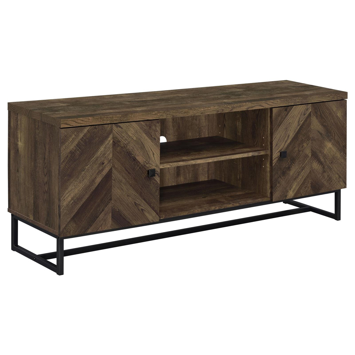 Myles 2-Door TV Console with Adjustable Shelves Rustic Oak Herringbone from Coaster - Luna Furniture