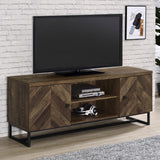 Myles 2-Door TV Console with Adjustable Shelves Rustic Oak Herringbone from Coaster - Luna Furniture