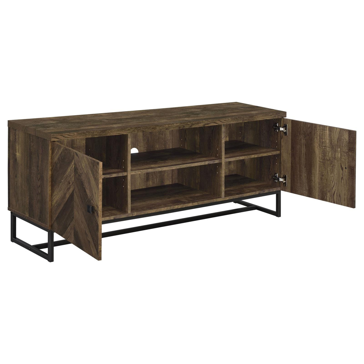 Myles 2-Door TV Console with Adjustable Shelves Rustic Oak Herringbone from Coaster - Luna Furniture