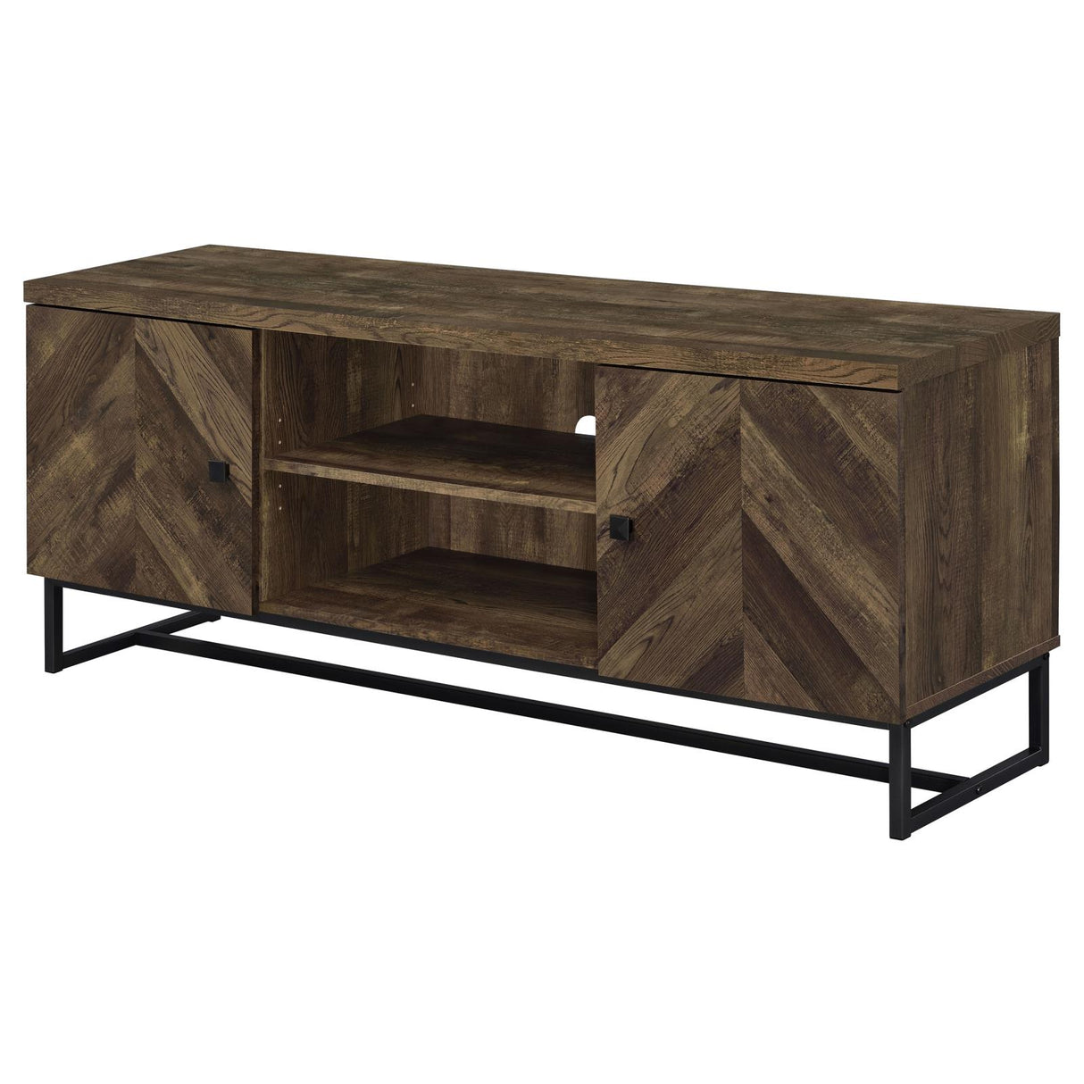 Myles 2-Door TV Console with Adjustable Shelves Rustic Oak Herringbone from Coaster - Luna Furniture