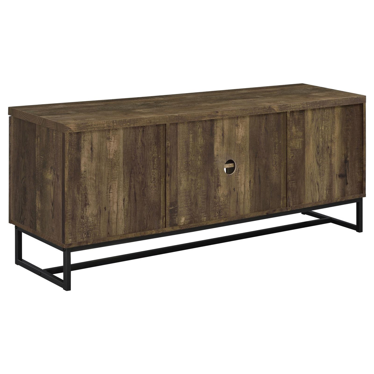 Myles 2-Door TV Console with Adjustable Shelves Rustic Oak Herringbone from Coaster - Luna Furniture