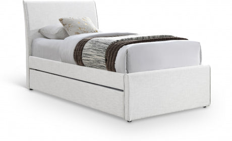 Myles Linen Textured Fabric Twin Trundle Twin Trundle Bed Cream from Meridian - Luna Furniture