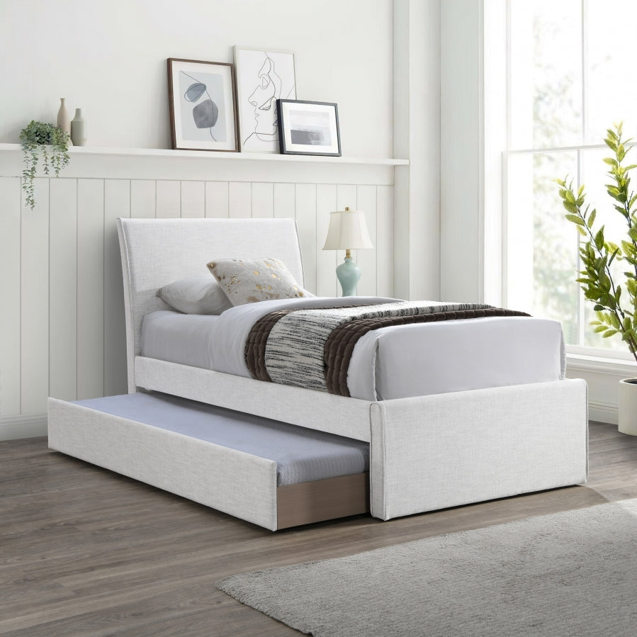 Myles Linen Textured Fabric Twin Trundle Twin Trundle Bed Cream from Meridian - Luna Furniture