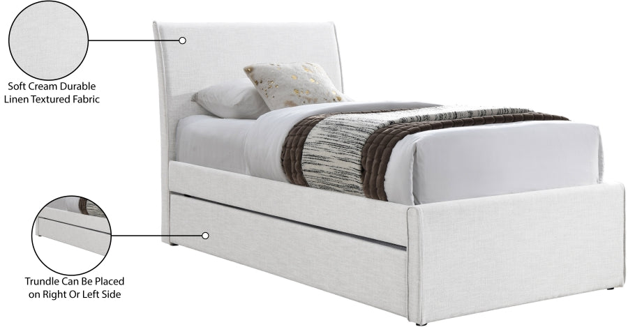 Myles Linen Textured Fabric Twin Trundle Twin Trundle Bed Cream from Meridian - Luna Furniture