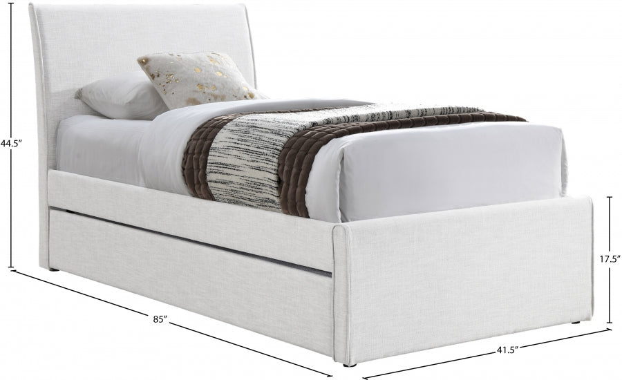 Myles Linen Textured Fabric Twin Trundle Twin Trundle Bed Cream from Meridian - Luna Furniture