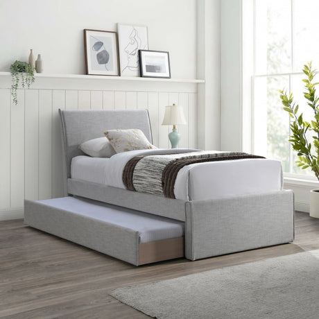 Myles Linen Textured Fabric Twin Trundle Twin Trundle Bed Grey from Meridian - Luna Furniture