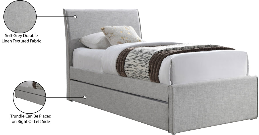 Myles Linen Textured Fabric Twin Trundle Twin Trundle Bed Grey from Meridian - Luna Furniture