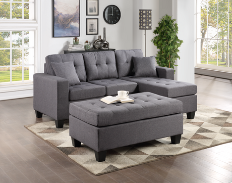 Happy Gray Linen Sectional with Ottoman - Luna Furniture