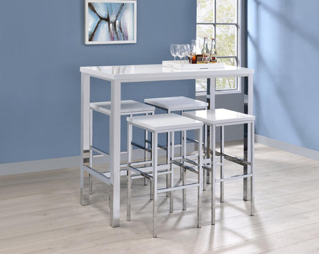 Natividad White High Gloss/Chrome 5-Piece Bar Set from Coaster - Luna Furniture