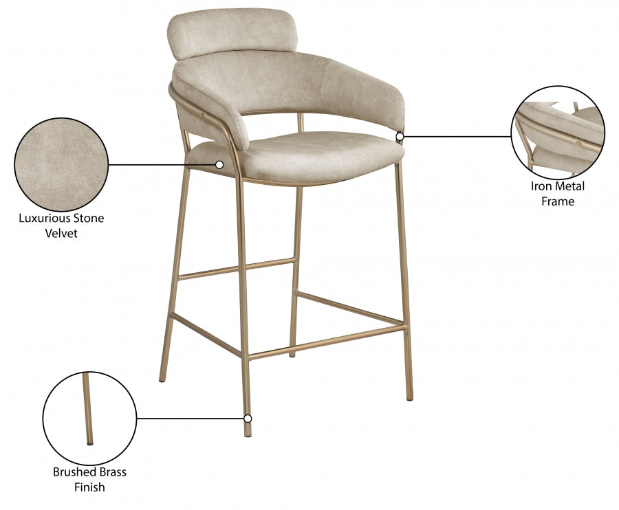 Yara Natural Velvet Counter Stool from Meridian - Luna Furniture