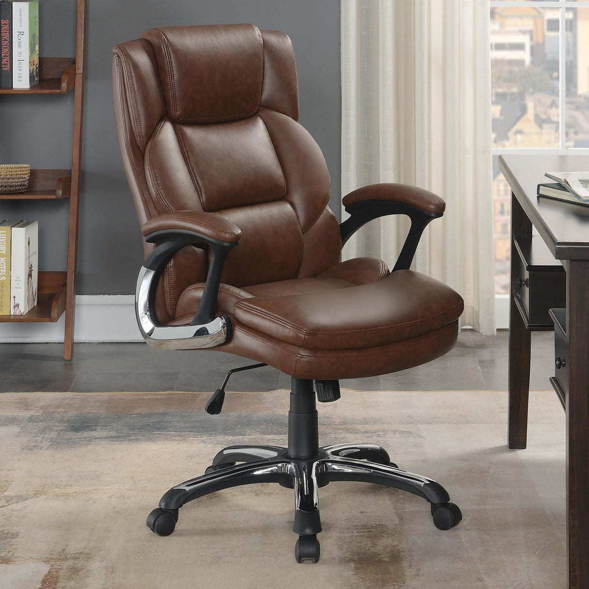 Nerris Adjustable Height Office Chair with Padded Arm Brown and Black - 881184 - Luna Furniture