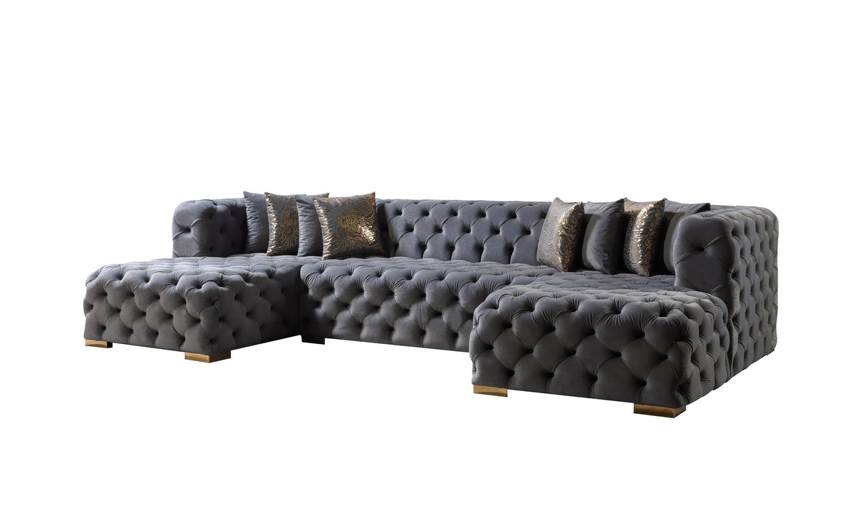 Neva Gray Velvet Double Chaise Sectional - NEVAGRAY-SEC - Luna Furniture