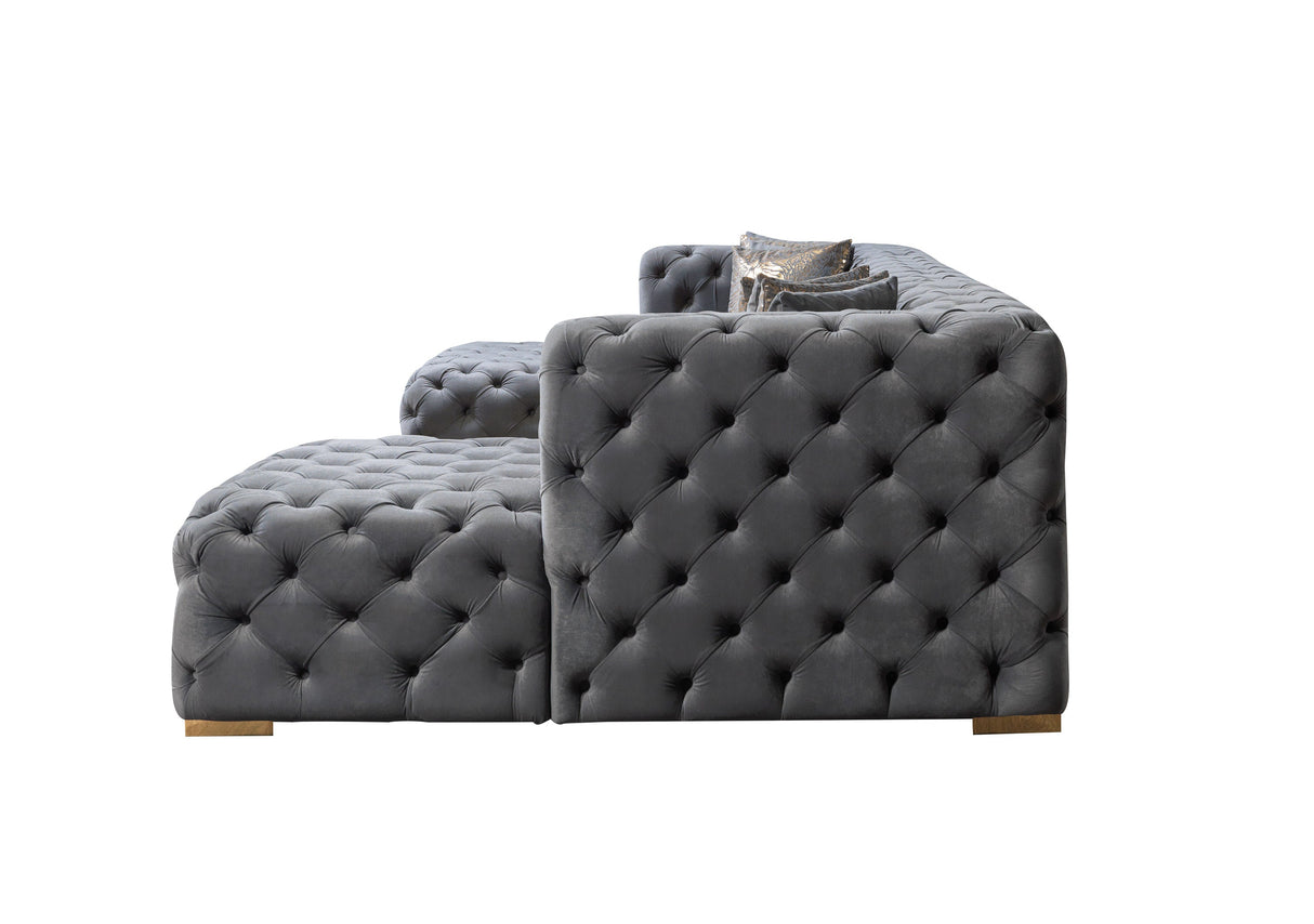 Neva Gray Velvet Double Chaise Sectional - NEVAGRAY-SEC - Luna Furniture