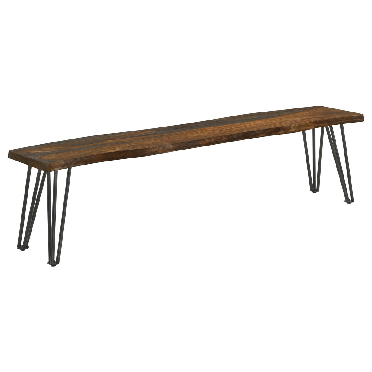 Neve Sheesham Gray/Gunmetal Live-edge Dining Bench with Hairpin Legs from Coaster - Luna Furniture