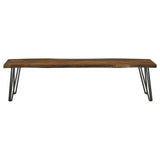 Neve Sheesham Gray/Gunmetal Live-edge Dining Bench with Hairpin Legs from Coaster - Luna Furniture