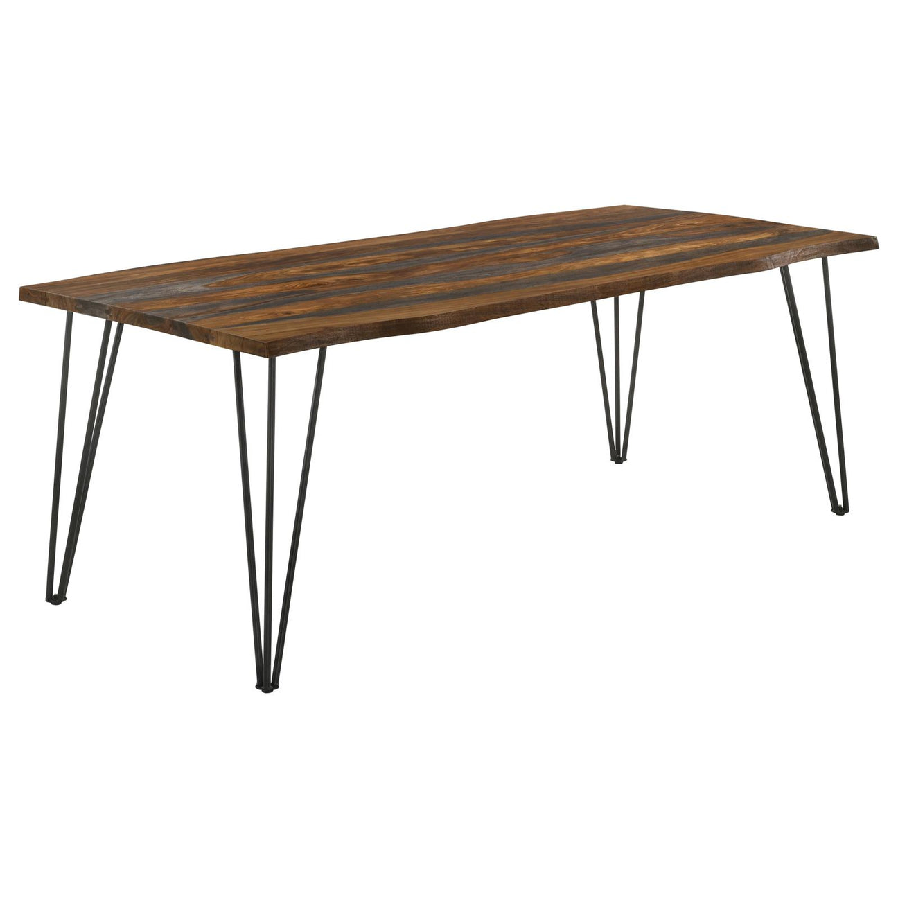 Neve Sheesham Gray/Gunmetal Live-edge Dining Table with Hairpin Legs from Coaster - Luna Furniture