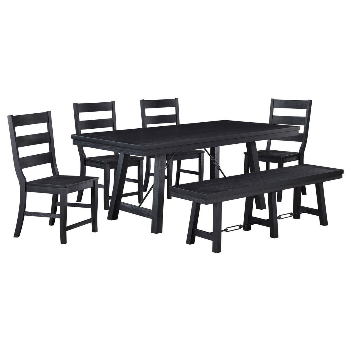 Newport 6-piece Rectangular Trestle Table Dining Set witih Bench Black - 108141-S6 - Luna Furniture