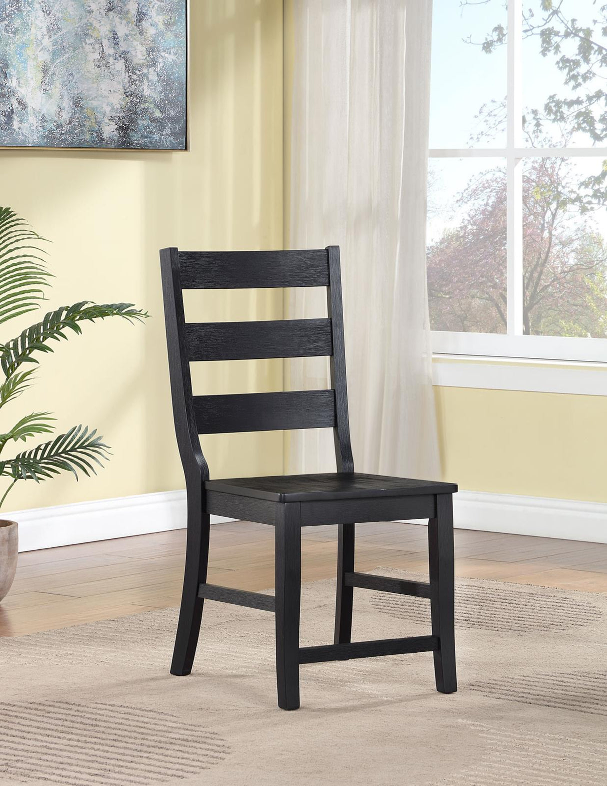 Newport Ladder Back Dining Side Chair Black (Set of 2) - 108142 - Luna Furniture