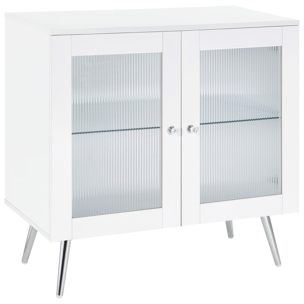 Nieta White High Gloss/Chrome 2-Tier Accent Cabinet with Glass Shelf from Coaster - Luna Furniture