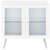 Nieta White High Gloss/Chrome 2-Tier Accent Cabinet with Glass Shelf from Coaster - Luna Furniture