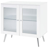 Nieta White High Gloss/Chrome 2-Tier Accent Cabinet with Glass Shelf from Coaster - Luna Furniture