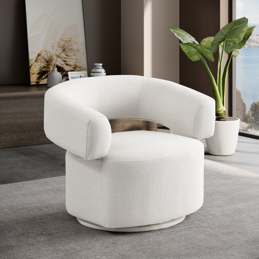 Niya Linen Textured Fabric Swivel Accent Chair Cream from Meridian - Luna Furniture