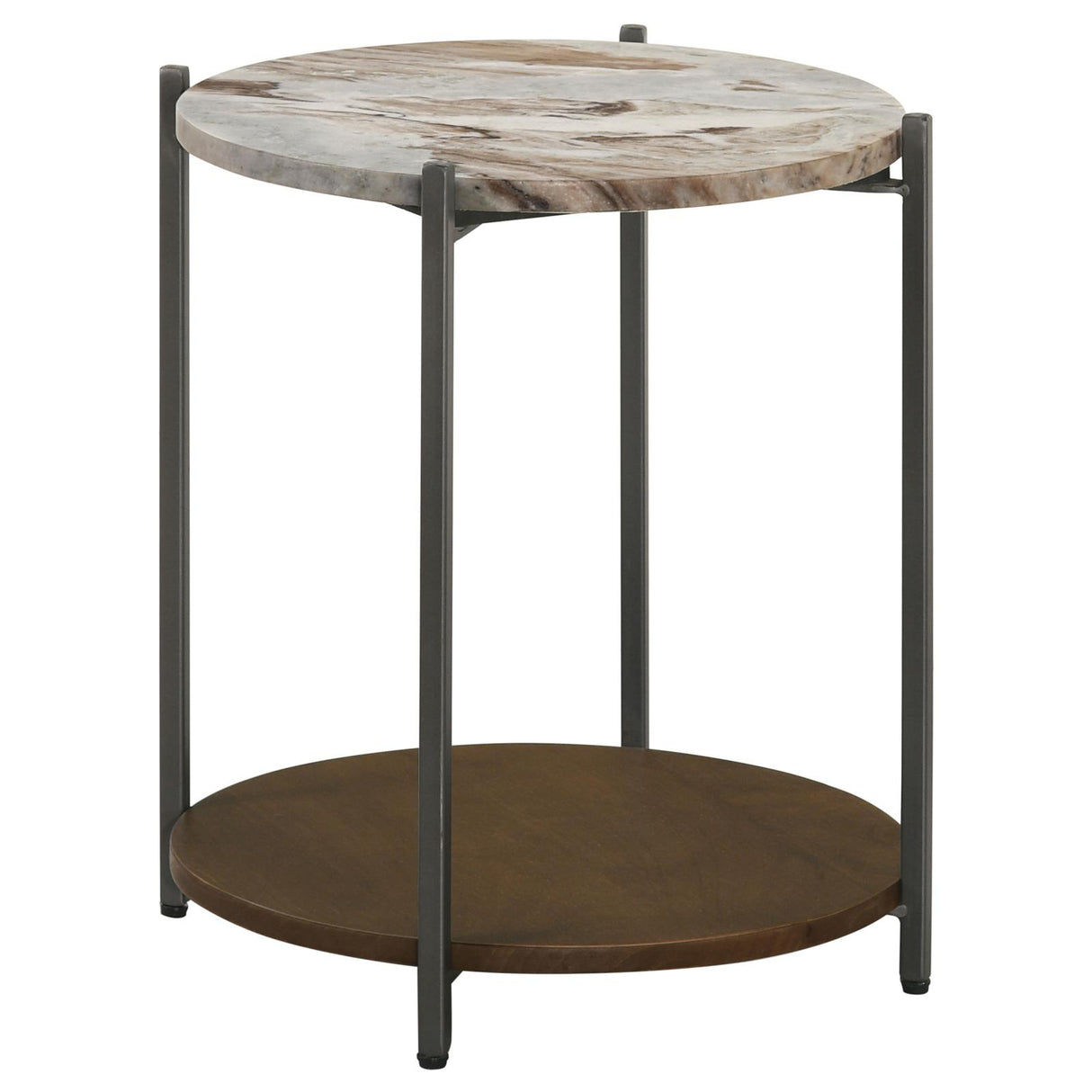 Noemie Round Accent Table with Marble Top White and Gunmetal - 931204 - Luna Furniture