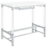 Norcrest Pub Height Bar Table with Acrylic Legs and Wine Storage White High Gloss from Coaster - Luna Furniture