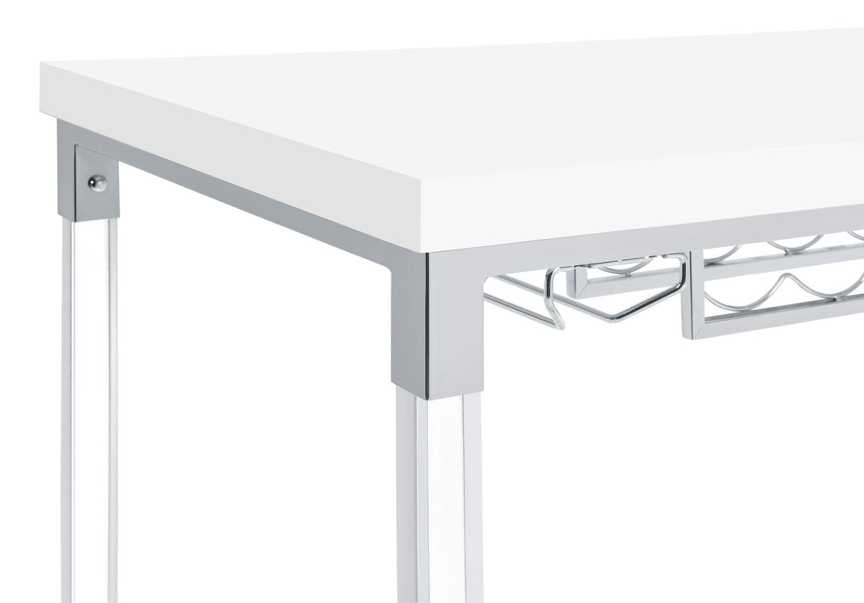 Norcrest Pub Height Bar Table with Acrylic Legs and Wine Storage White High Gloss from Coaster - Luna Furniture