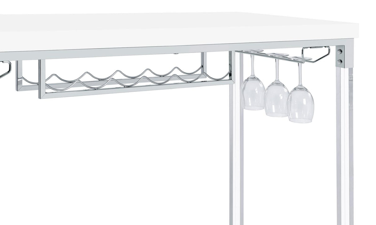 Norcrest Pub Height Bar Table with Acrylic Legs and Wine Storage White High Gloss from Coaster - Luna Furniture