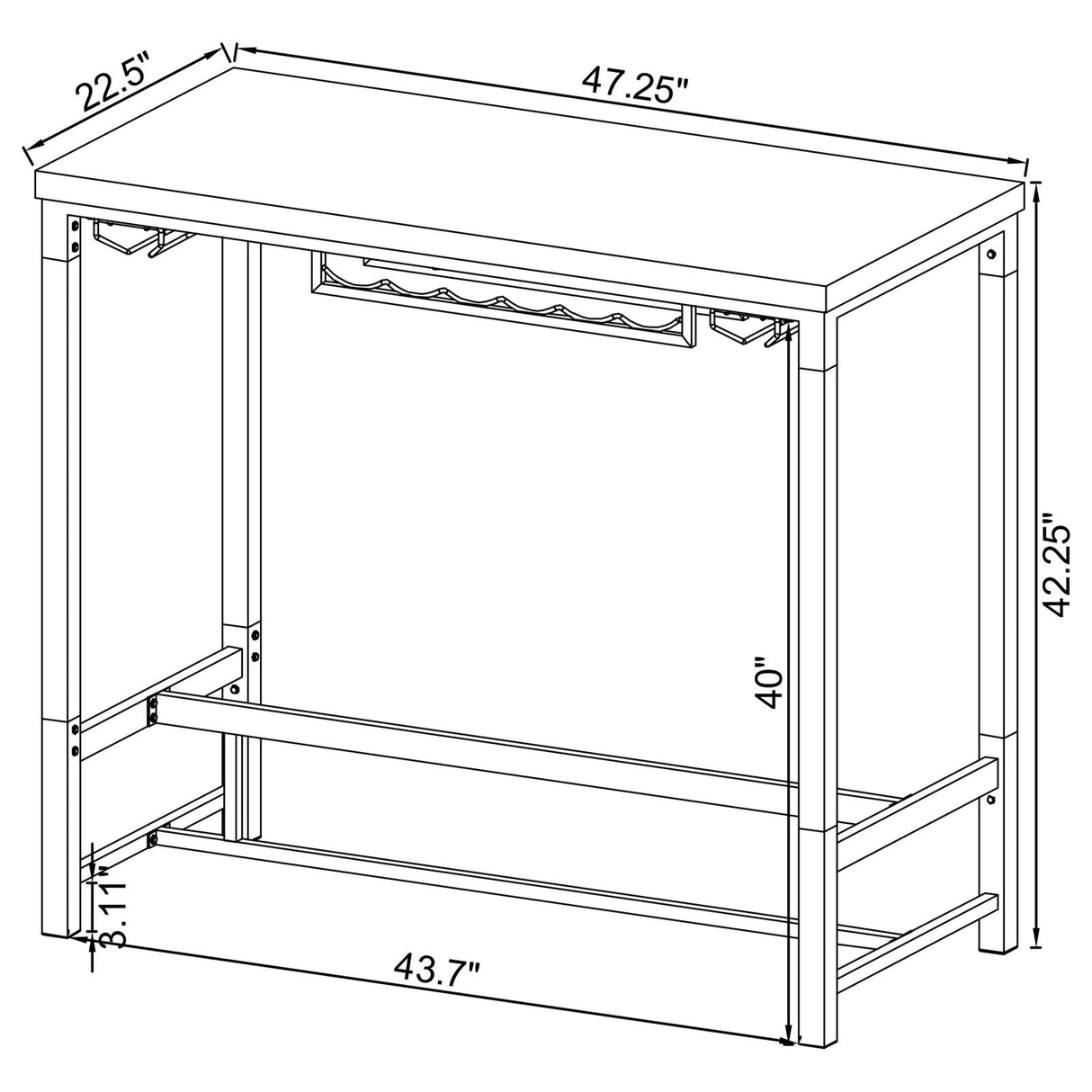 Norcrest Pub Height Bar Table with Acrylic Legs and Wine Storage White High Gloss from Coaster - Luna Furniture